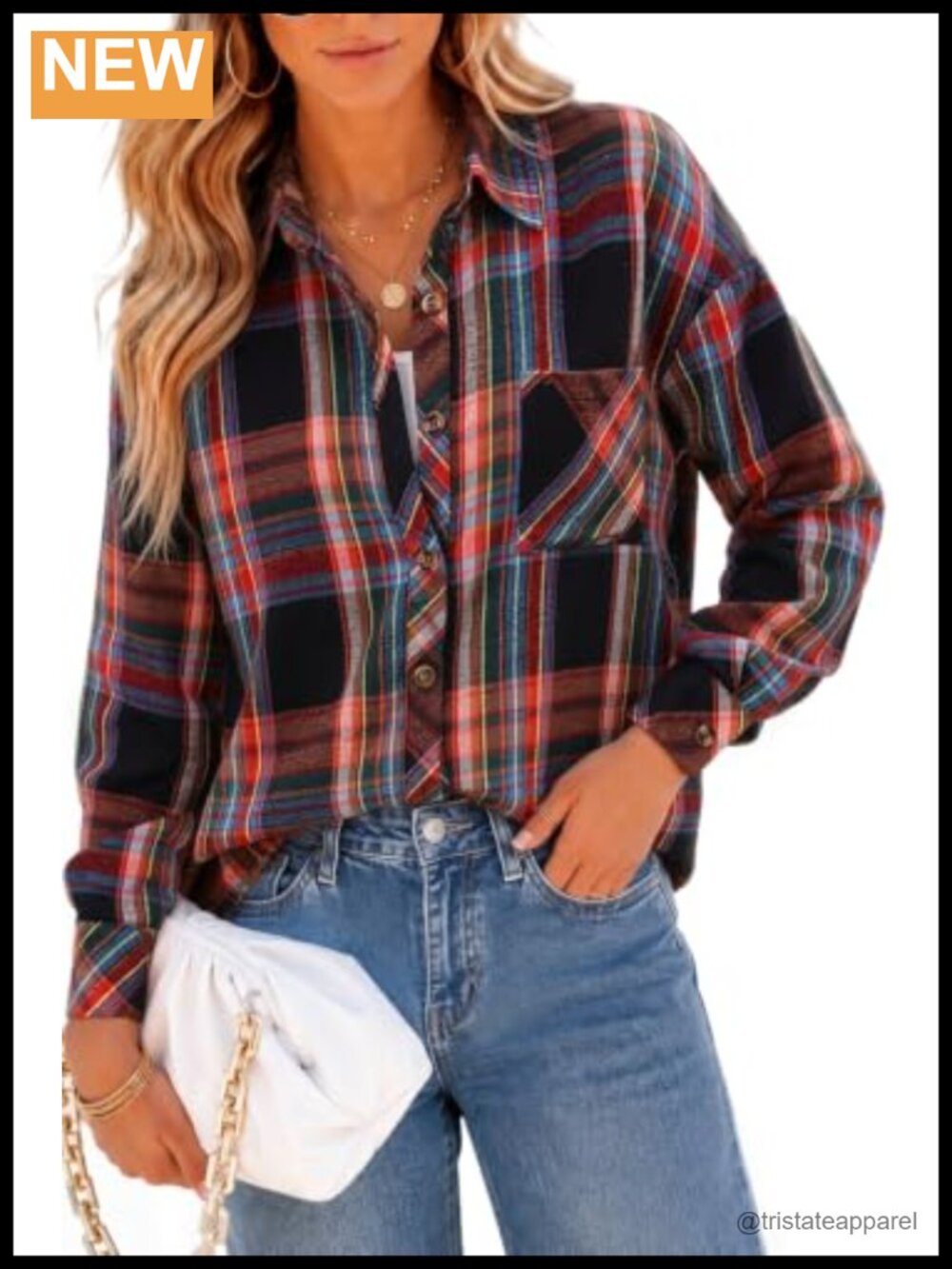 Women's Oversized Flannel Shirt Button Down Long Sleeve Plaid Shacket Blouse